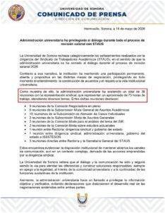 UNISON Desmiente Cierre Dialogo con STAUS en Revision Salarial